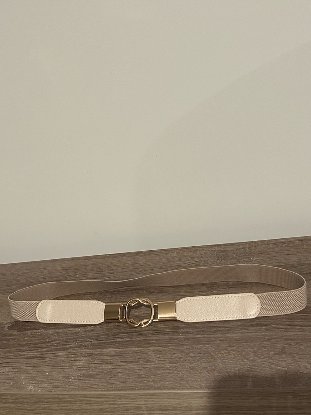 Beige / Tan Skinny Stretch Waist Belt Gold Buckle 29-40”